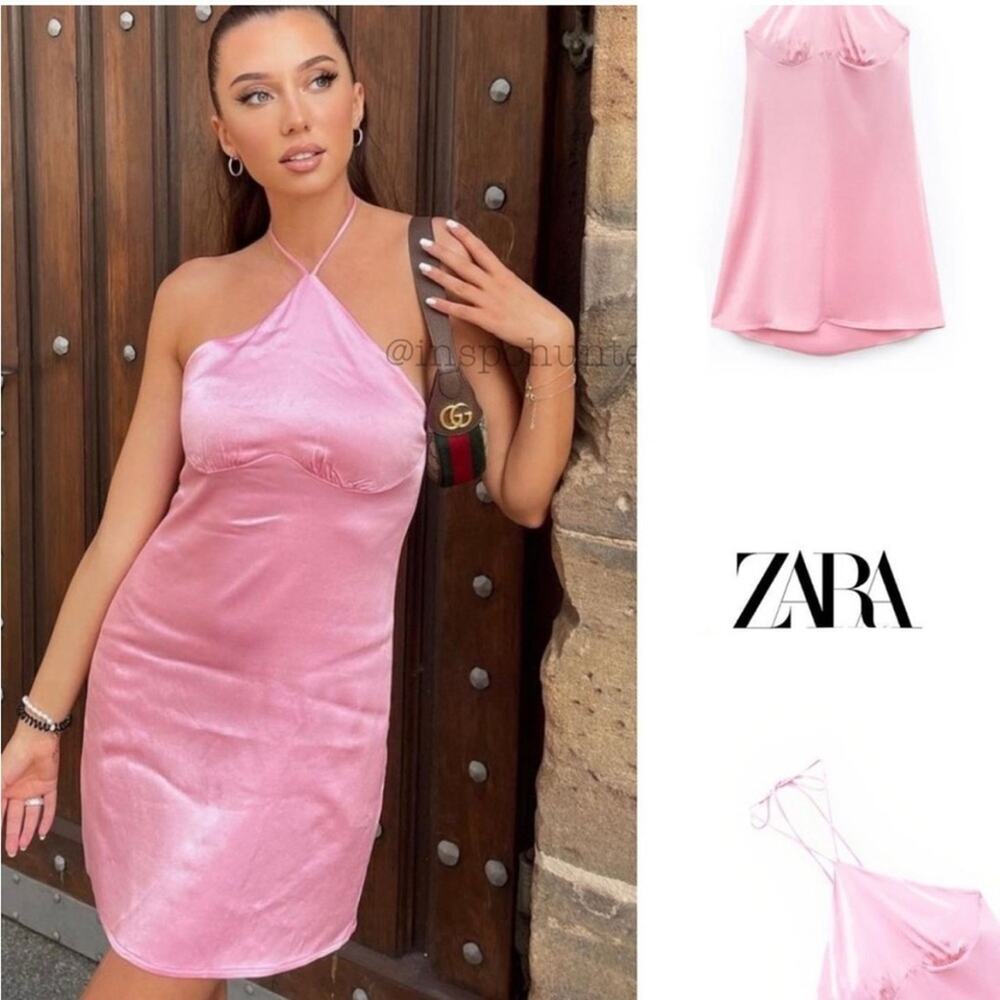 Zara Pink Satin Halter Neck Dress NWT  Size L